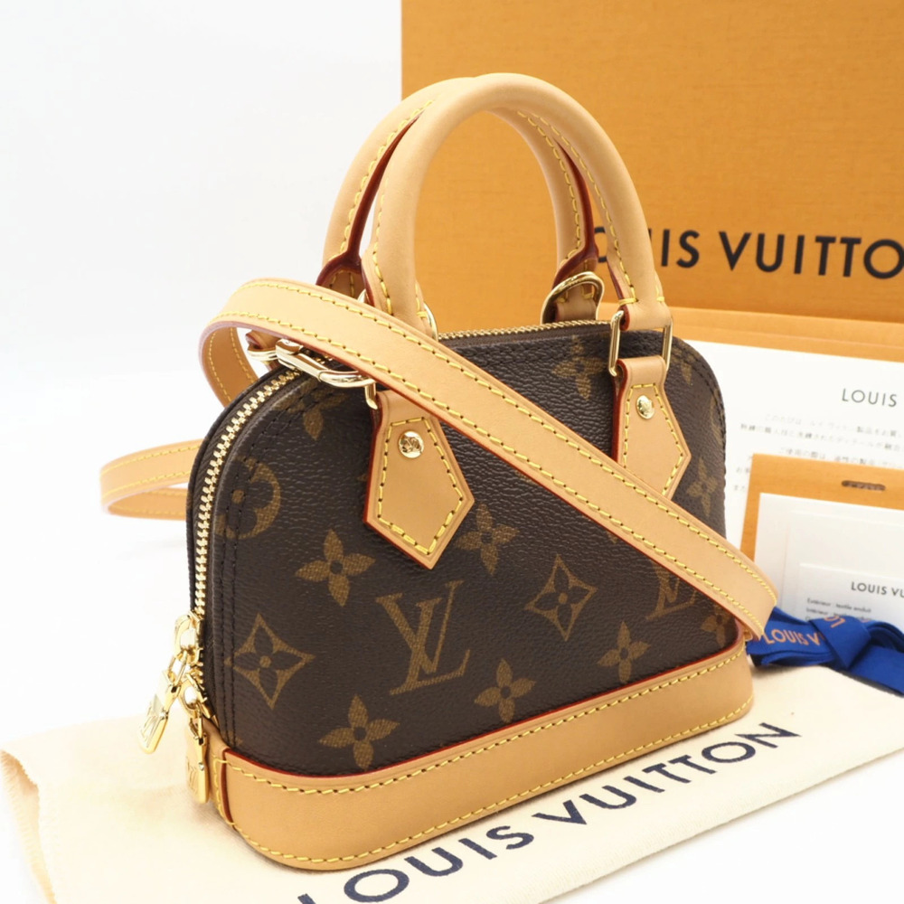 Louis Vuitton Monogram Alma Canvas Leather Handbag Beige Brown
